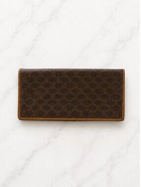 Celine Dark Brown Monogram & Tan Trim Long Wallet